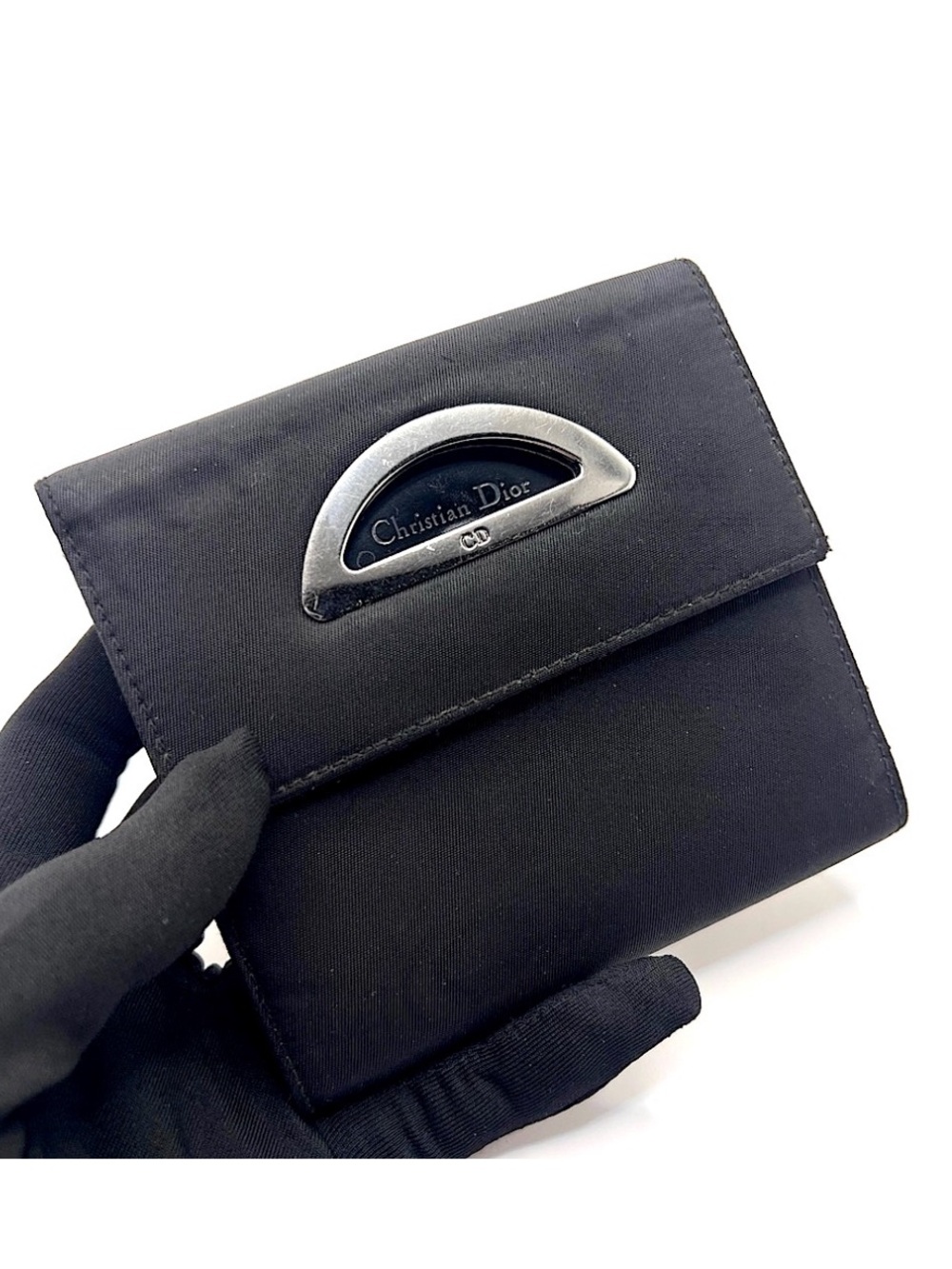 Authentic CHRISTIAN DIOR Black Compact Nylon Trifold Wallet